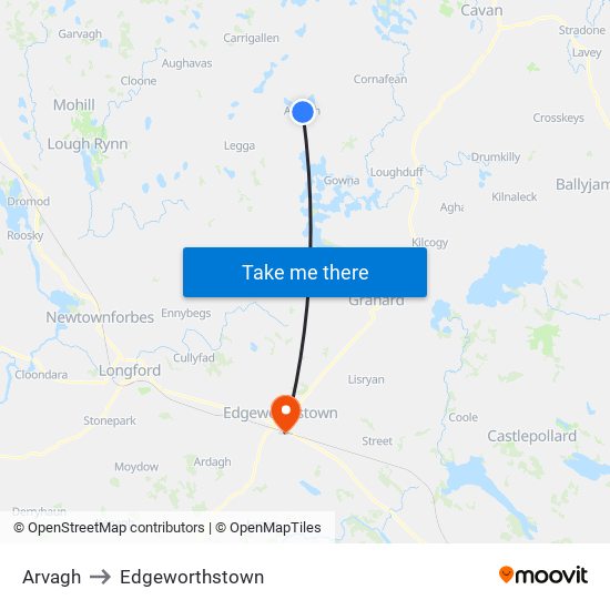 Arvagh to Edgeworthstown map