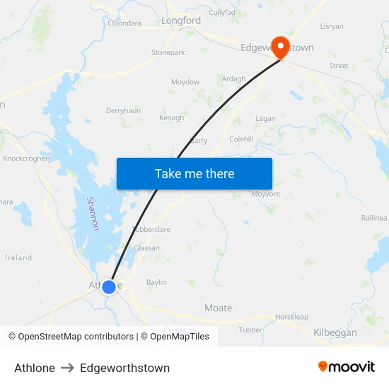 Athlone to Edgeworthstown map