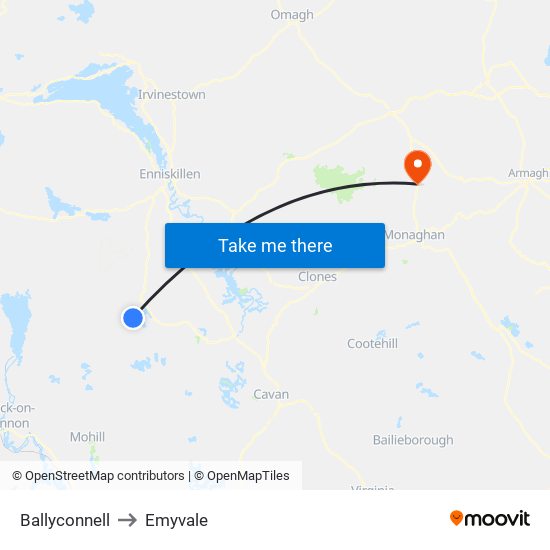 Ballyconnell to Emyvale map