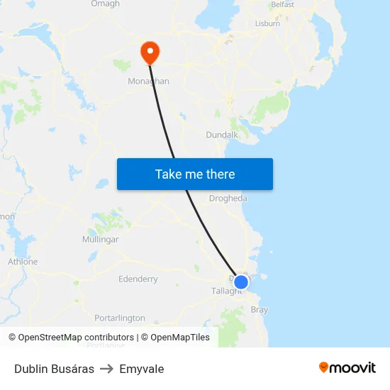 Dublin Busáras to Emyvale map
