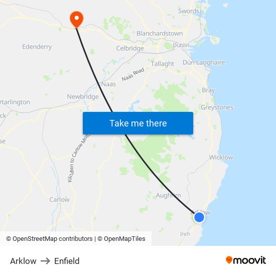 Arklow to Enfield map
