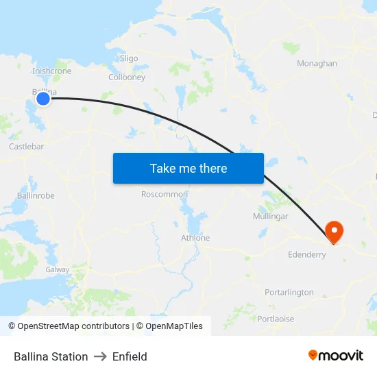 Ballina Station to Enfield map