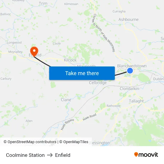 Coolmine Station to Enfield map