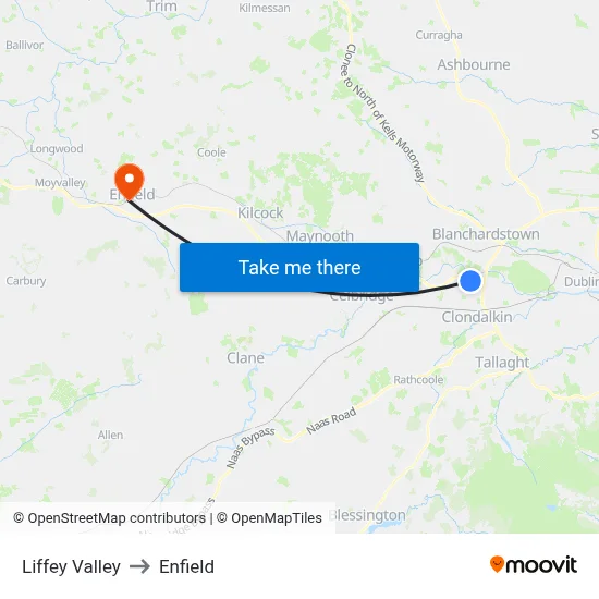 Liffey Valley to Enfield map