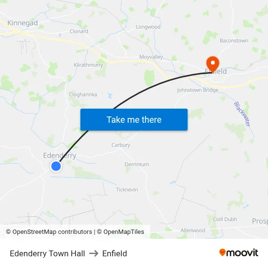 Edenderry Town Hall to Enfield map