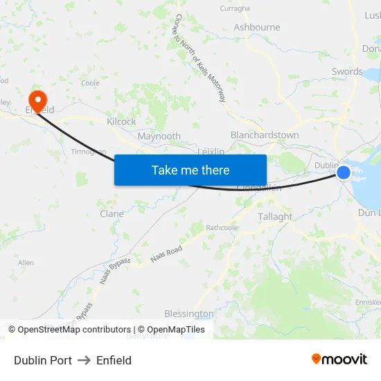 Dublin Port to Enfield map