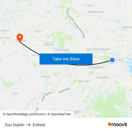 Zoo Dublin to Enfield map