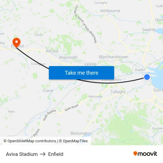 Aviva Stadium to Enfield map