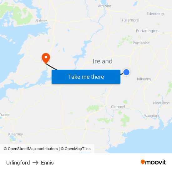 Urlingford to Ennis map