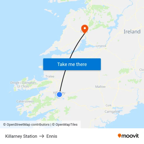 Killarney Station to Ennis map