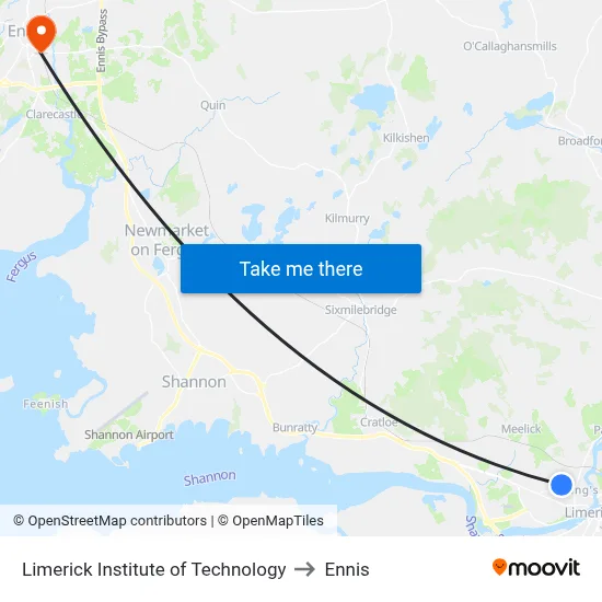Limerick Institute of Technology to Ennis map