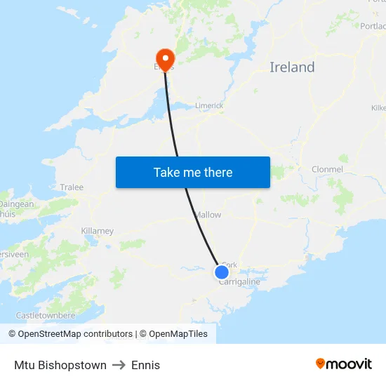 Mtu Bishopstown to Ennis map