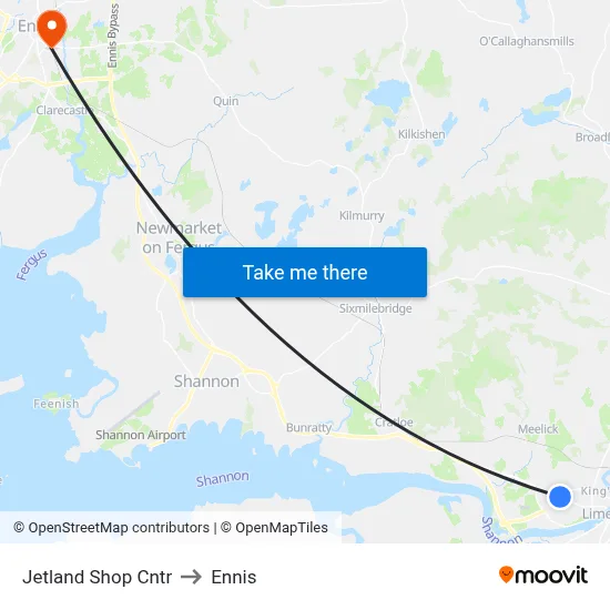 Jetland Shop Cntr to Ennis map