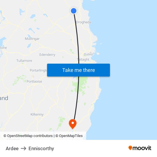 Ardee to Enniscorthy map