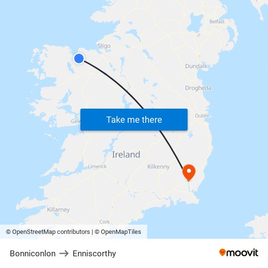 Bonniconlon to Enniscorthy map