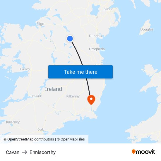 Cavan to Enniscorthy map