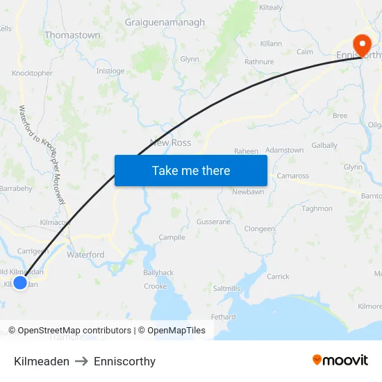 Kilmeaden to Enniscorthy map