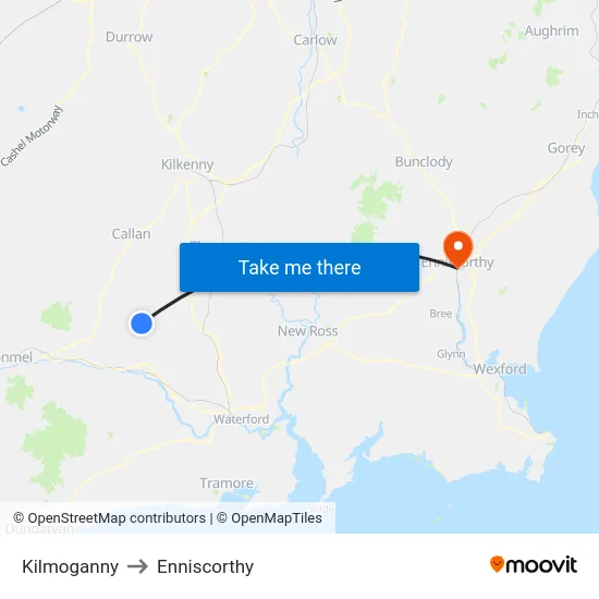 Kilmoganny to Enniscorthy map