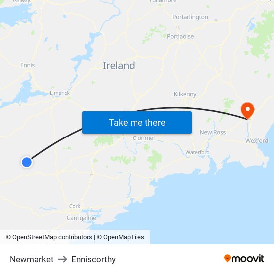 Newmarket to Enniscorthy map