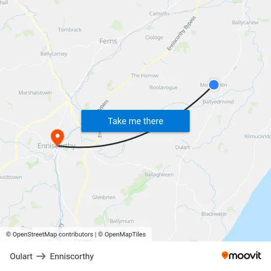 Oulart to Enniscorthy map