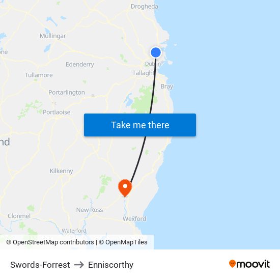 Swords-Forrest to Enniscorthy map