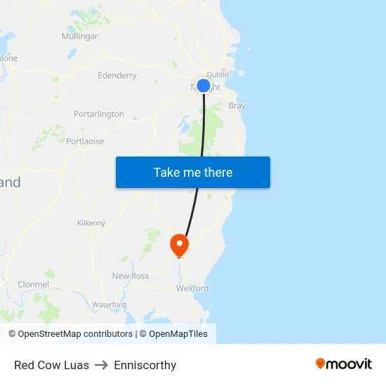 Red Cow Luas to Enniscorthy map