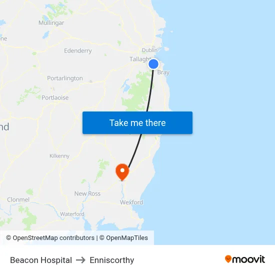 Beacon Hospital to Enniscorthy map