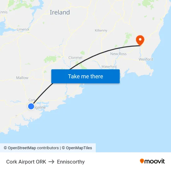 Cork Airport ORK to Enniscorthy map