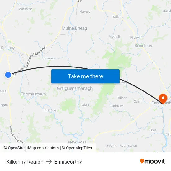 Kilkenny Region to Enniscorthy map