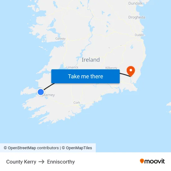 County Kerry to Enniscorthy map