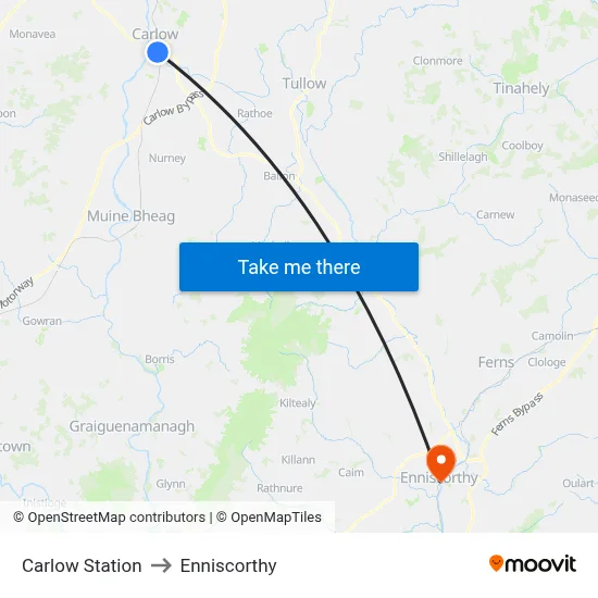 Carlow Station to Enniscorthy map