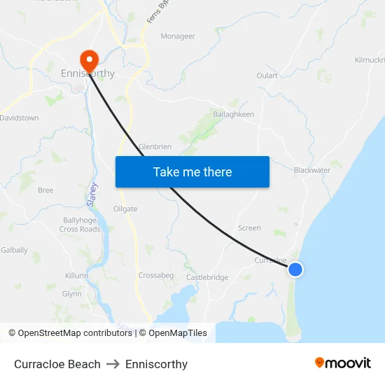 Curracloe Beach to Enniscorthy map