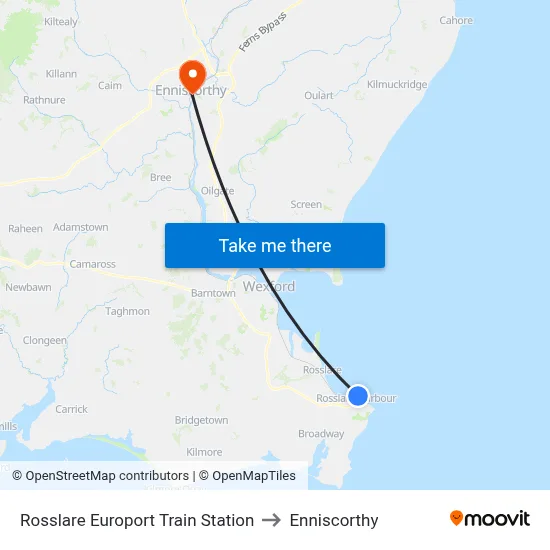 Rosslare Europort Train Station to Enniscorthy map