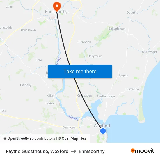 Faythe Guesthouse, Wexford to Enniscorthy map