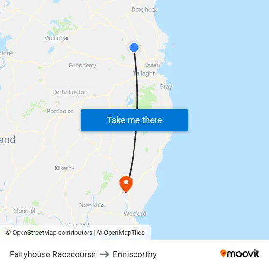 Fairyhouse Racecourse to Enniscorthy map