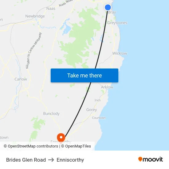 Brides Glen Road to Enniscorthy map