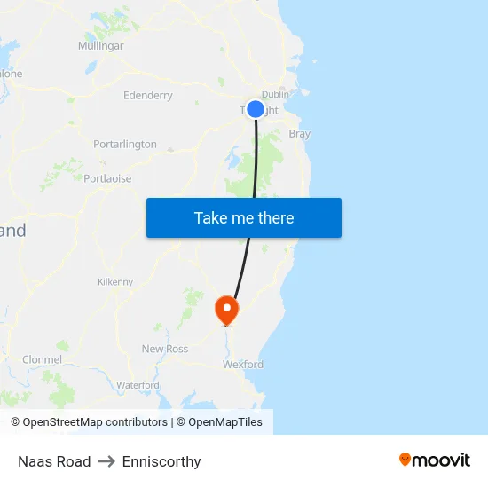 Naas Road to Enniscorthy map