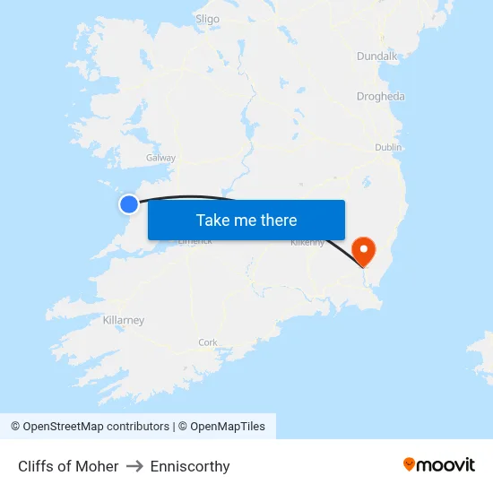 Cliffs of Moher to Enniscorthy map
