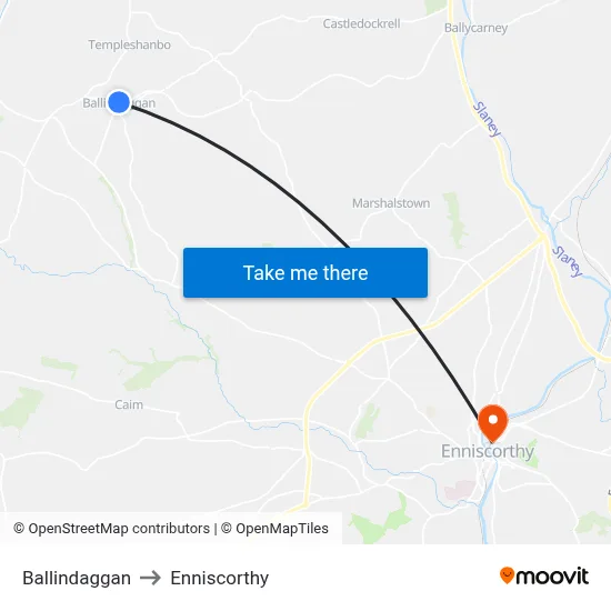Ballindaggan to Enniscorthy map