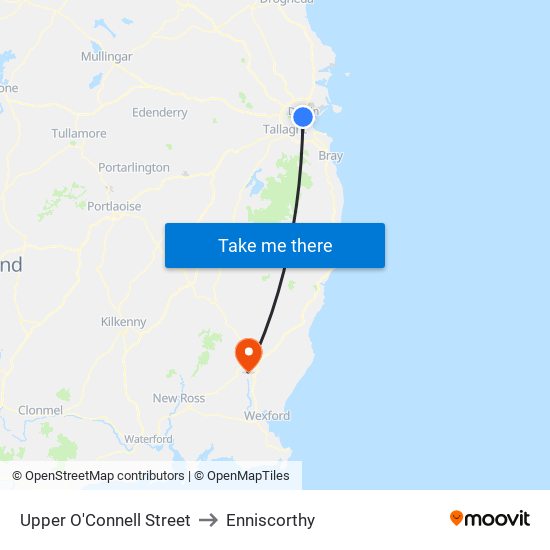 Upper O'Connell Street to Enniscorthy map