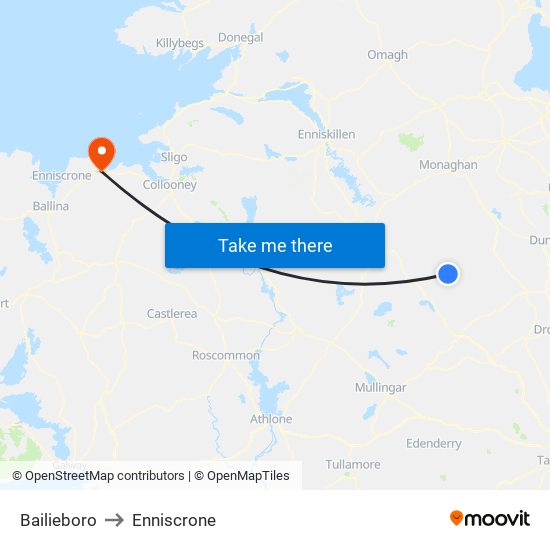 Bailieboro to Enniscrone map
