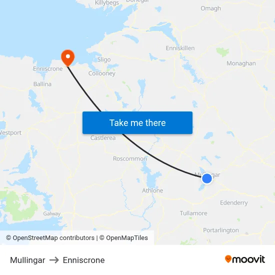 Mullingar to Enniscrone map