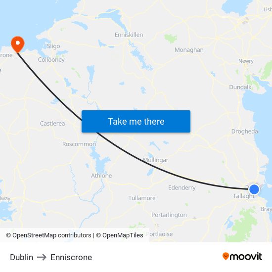 Dublin to Enniscrone map