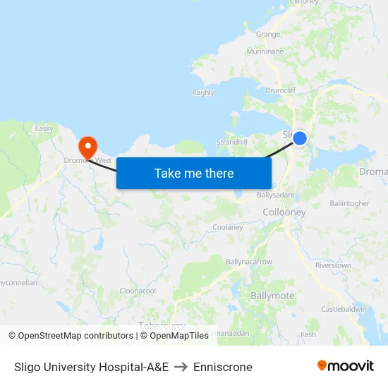 Sligo University Hospital-A&E to Enniscrone map