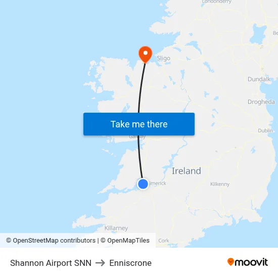 Shannon Airport SNN to Enniscrone map