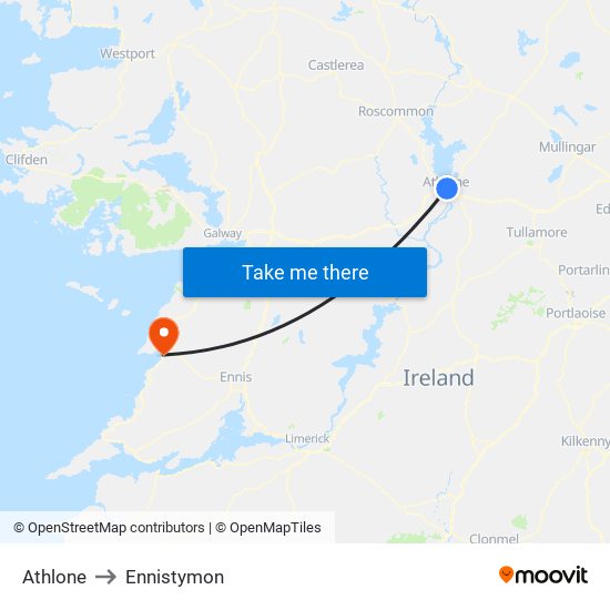 Athlone to Ennistymon map