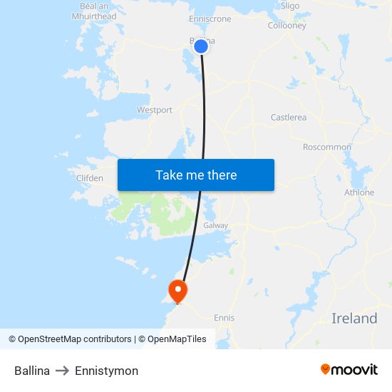 Ballina to Ennistymon map
