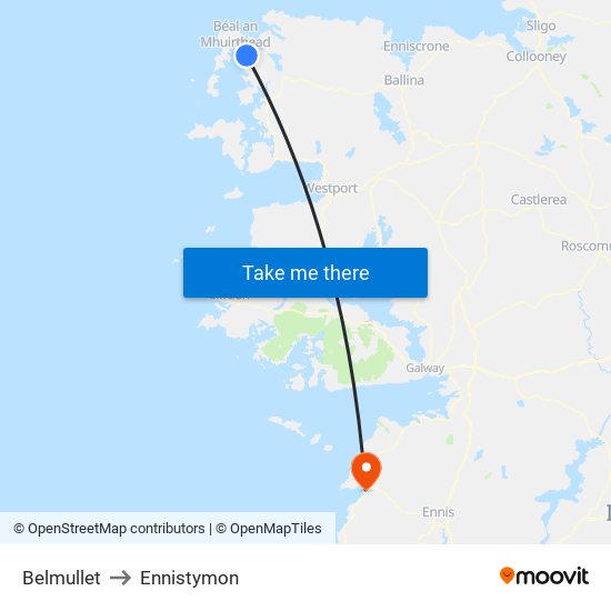 Belmullet to Ennistymon map