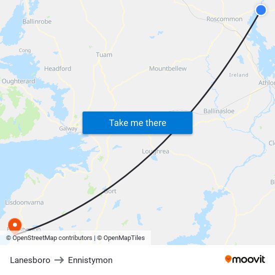 Lanesboro to Ennistymon map