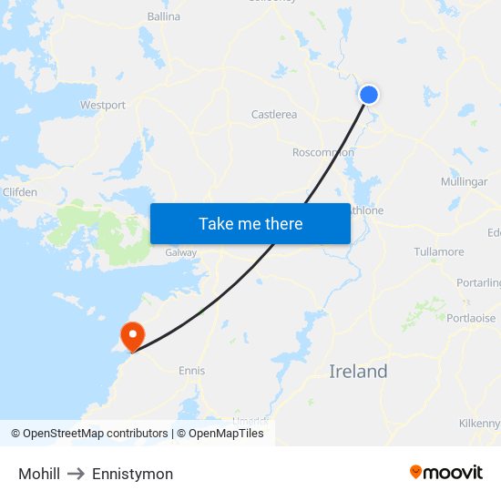 Mohill to Ennistymon map